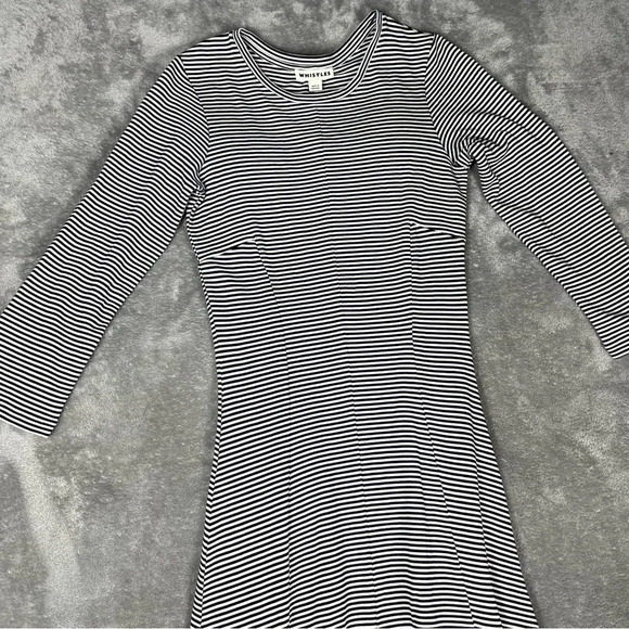 Whistles Dress Women’s 2 Emma 3/4 Sleeve Black White Stripe Jersey Knit Midi - Picture 3 of 9